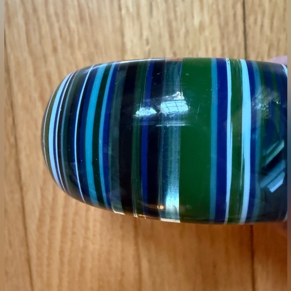 Carlos Sobral Vintage Striped Blue Green Resin Bangle - Picture 6 of 13